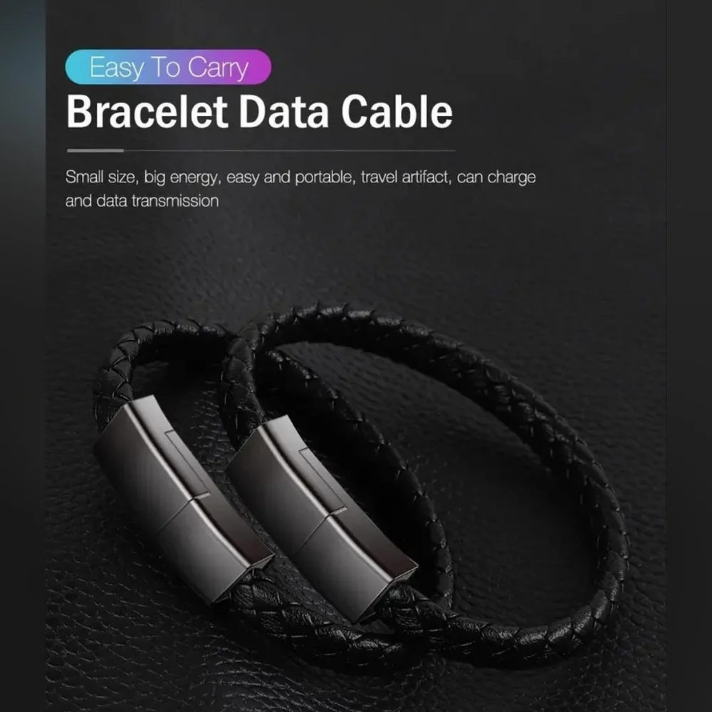 Black Or White Leather Bracelet IPhone Charger Phone Charger Bracelet Unisex